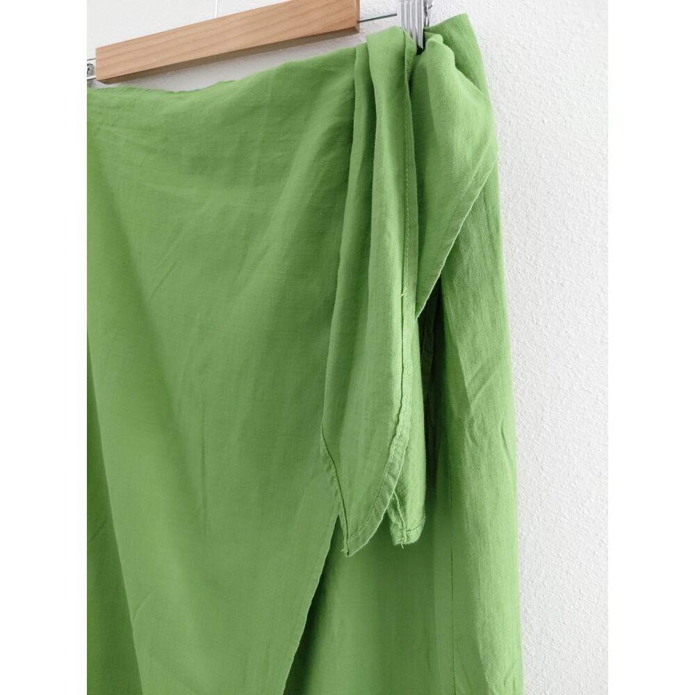H&M Skirt Maxi Real Wrap Skirt MEDIUM 100% Cotton Lime Green Spring Summer Boho - Picture 2 of 13